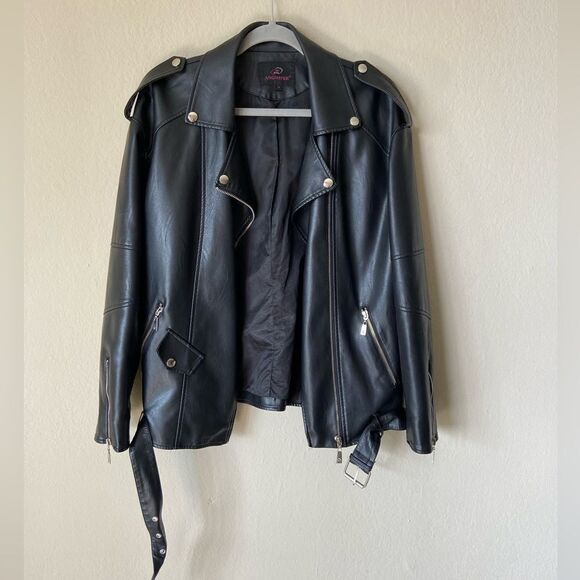 Angmifer Faux Leather Black Jacket Size M - Picture 10 of 11